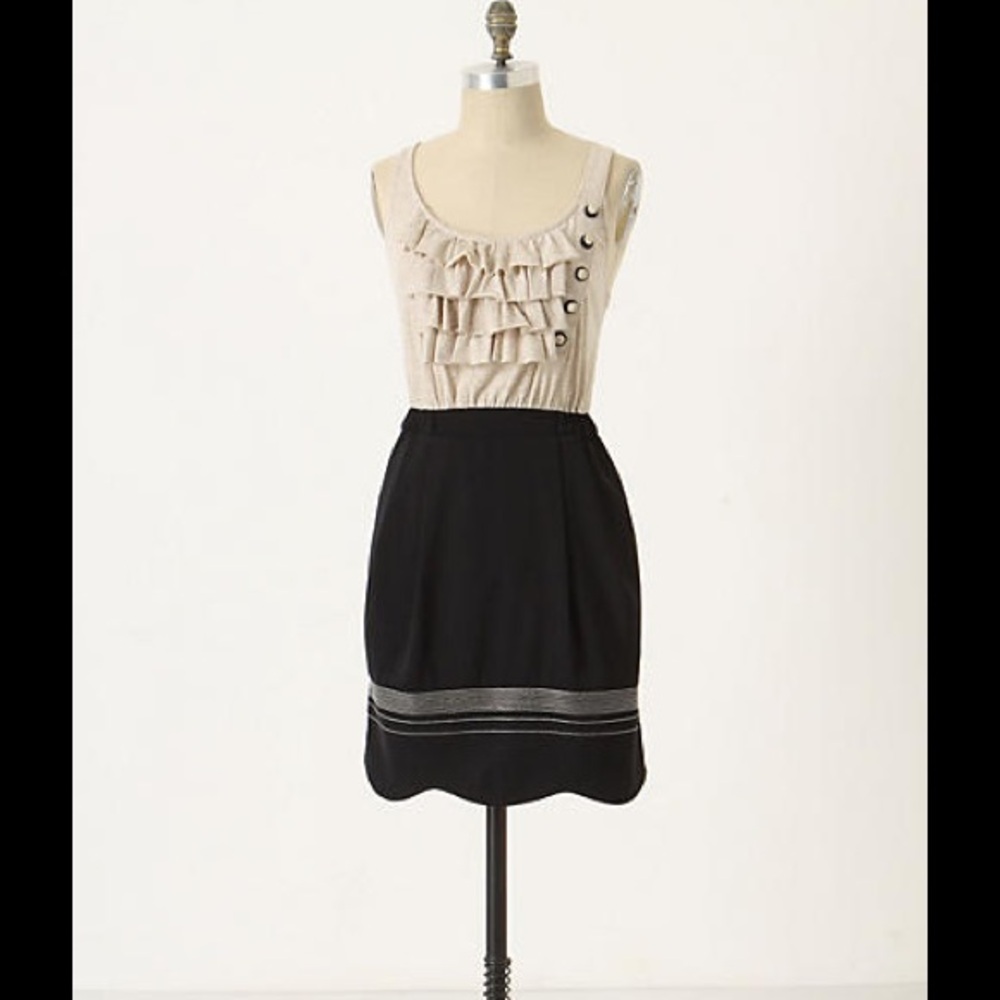 Anthropologie Beige and Black Ruffle Midi Dress